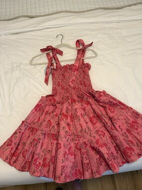 Hill House Pink Floral Smocked Midi Dress with Tie Straps